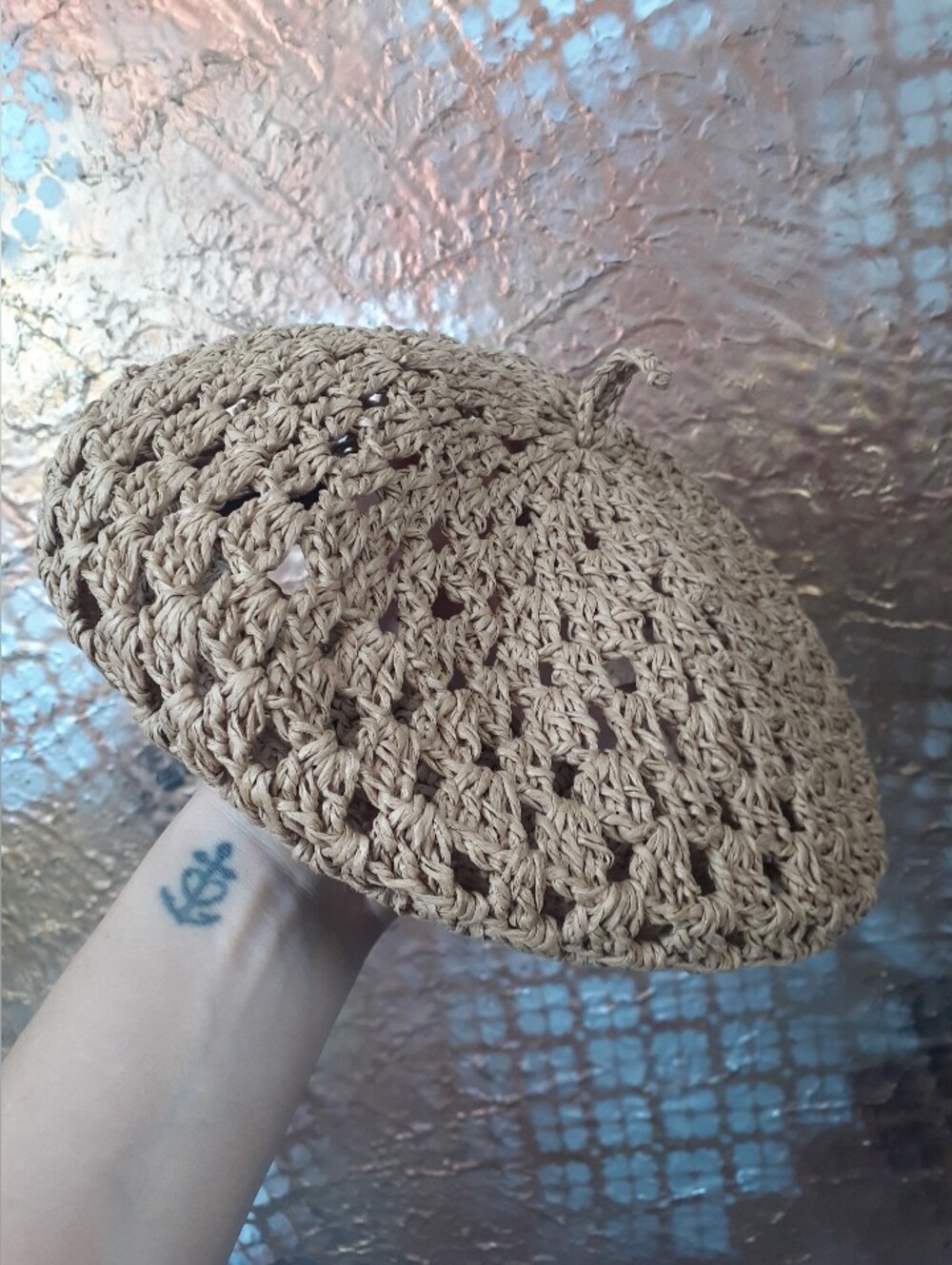 Zara Crochet Beret in Beige